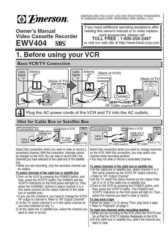 Hard paper print copy of Emerson DVD VCR Combo Instruction Manuals.