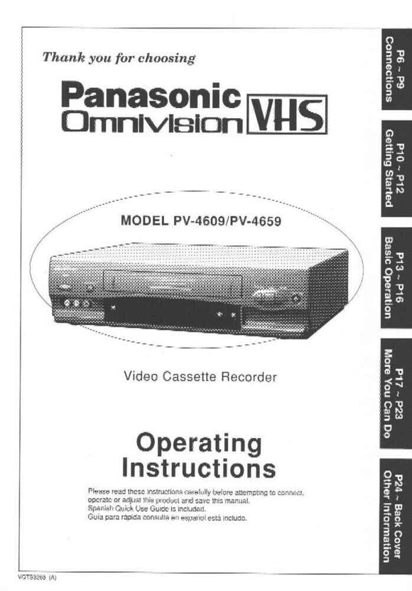 Hard paper print copy of Panasonic Instruction Manuals.
