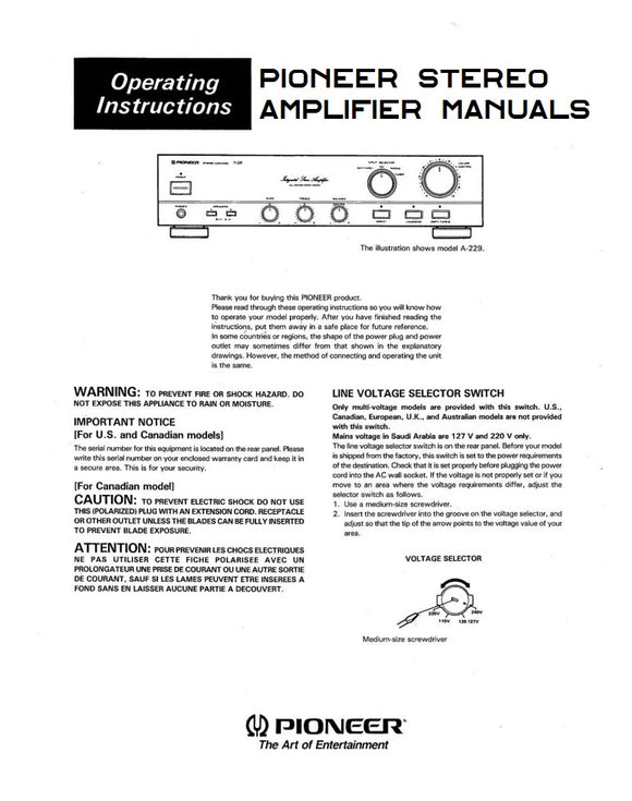 Printed Pioneer Amplifier Manuals