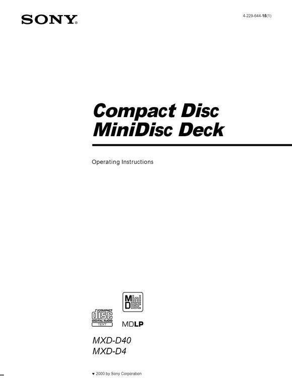 Hard paper print copy of Sony MiniDisc Instruction Manuals.