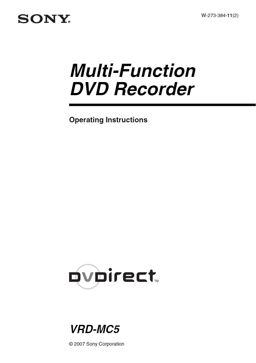 sony dvd recorder vrd mc5 manual