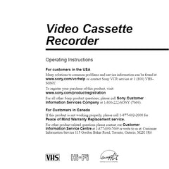 Hard paper print copy of Sony VCR Instruction Manuals.