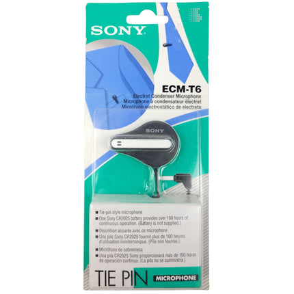 Sony ECM-T6 tie pin microphone packaging on a white background