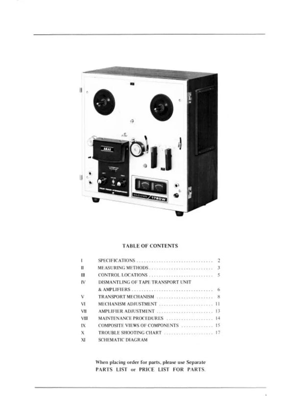 Akai 1710 1720W Tape Deck Owners Instruction Manual