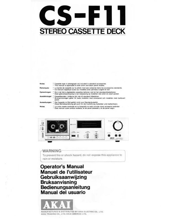 Akai CS-F11 Tape Deck Owners Instruction Manual