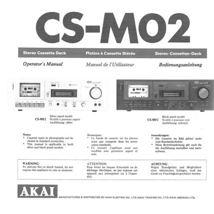 Akai CS-M02 Tape Deck Owners Instruction Manual