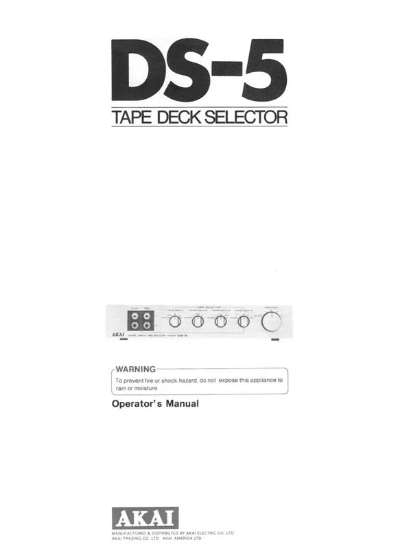 Akai DS-5 Tape Deck Selector Owners Instruction Manual