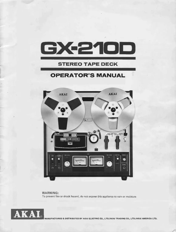 Akai GX-210D Tape Deck Owners Instruction Manual