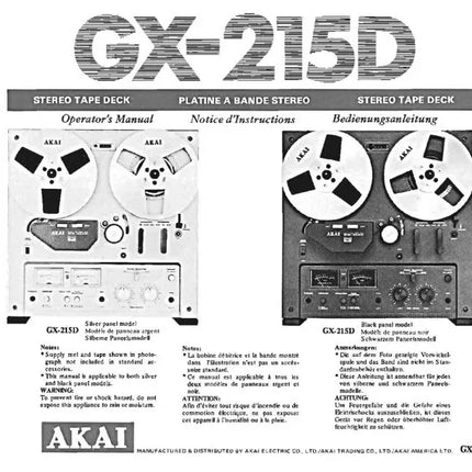 Akai GX-215D Tape Deck Owners Instruction Manual