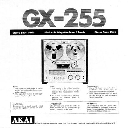 Akai GX-255 Tape Deck Owners Instruction Manual