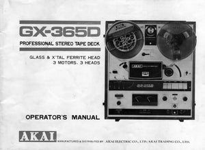 Akai GX-365D Tape Deck Owners Instruction Manual