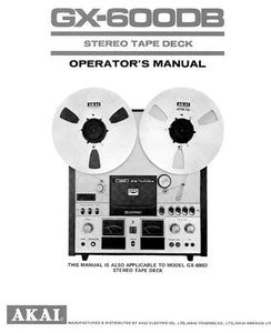 Akai GX-600DB Tape Deck Owners Instruction Manual