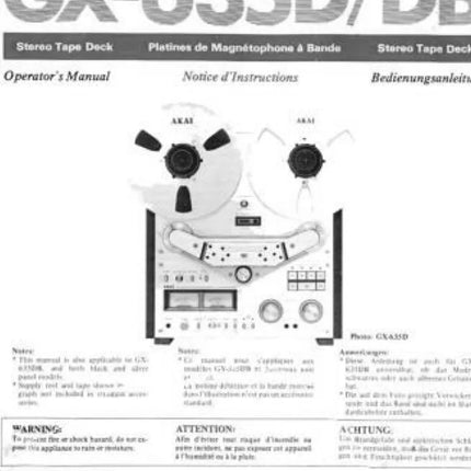 Akai GX-635D GX-635DB Tape Deck Owners Instruction Manual