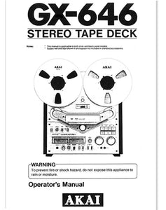 Akai GX-646 Tape Deck Owners Instruction Manual