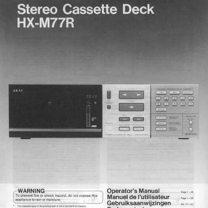 Akai HX-M77R Cassette Deck Owners Instruction Manual