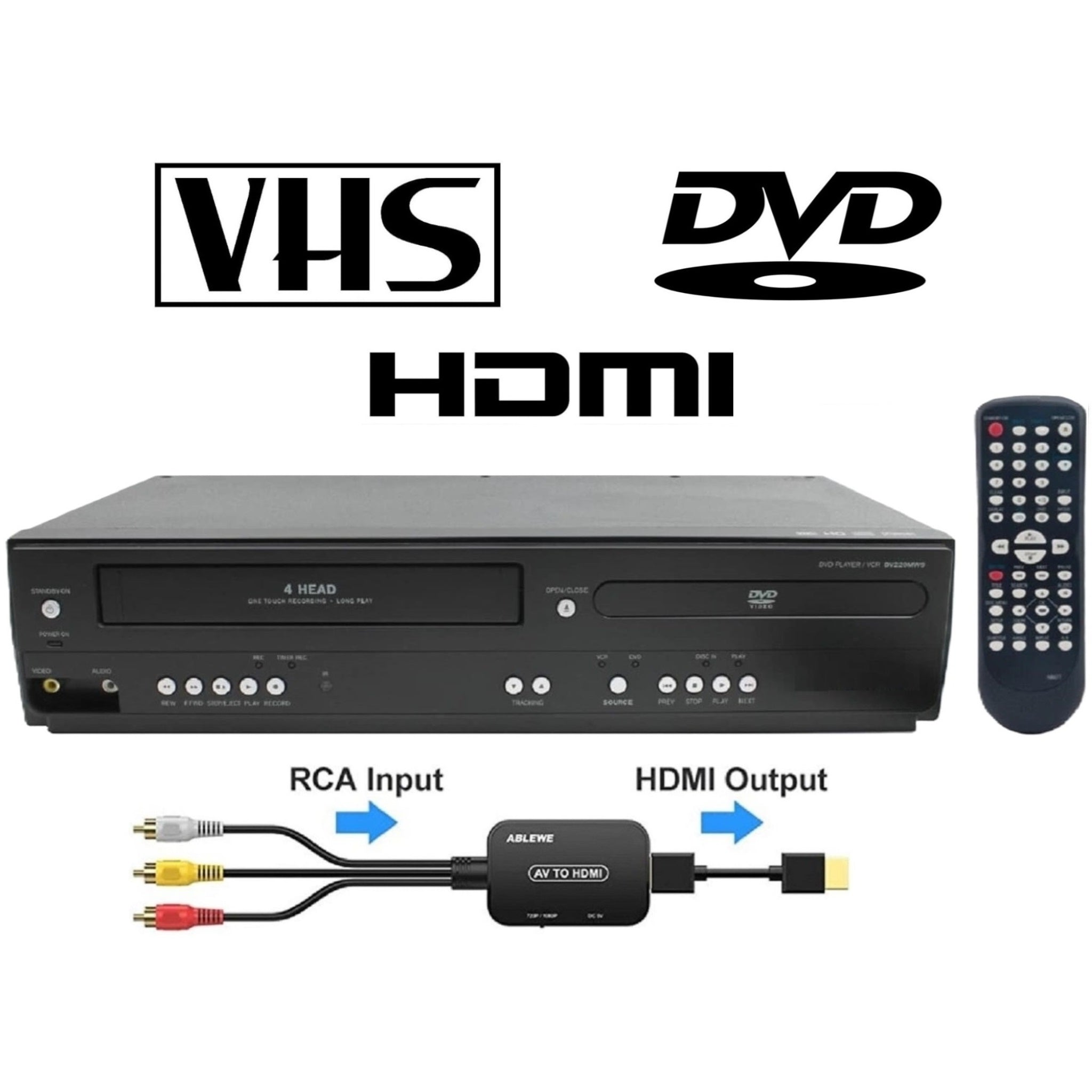 VCR DVD Combo Player + (HDMI Converter) To Connect To Smart TVs TekRevolt