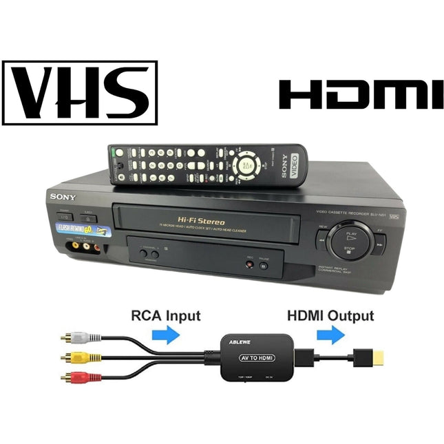Sony VCR VHS Player + (HDMI Converter) To Connect To Smart TVs