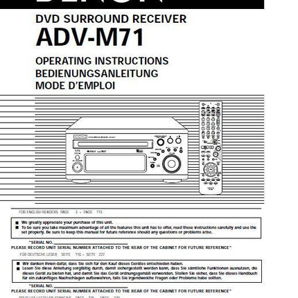 Denon ADV M71 Receiver Amplifier Owners Manual