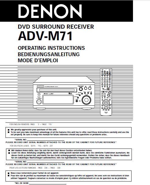 Denon ADV M71 Receiver Amplifier Owners Manual