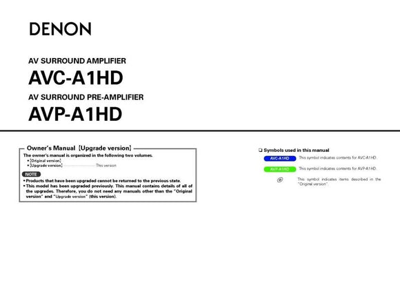 Denon AVC A1HD Receiver Amplifier Owners Manual