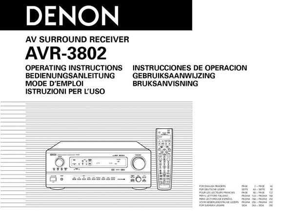 Denon AVR 1082 AVR 3802 Receiver Owners Manual