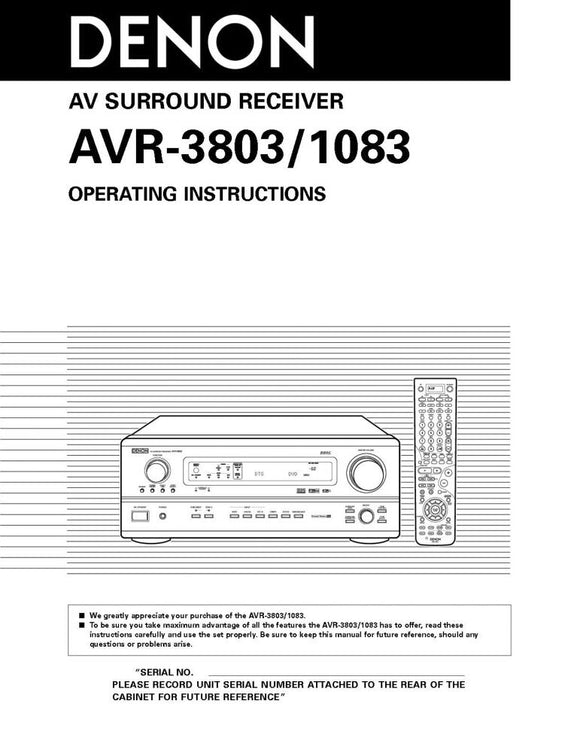 Denon AVR 1083 AVR 3803 Receiver Owners Manual