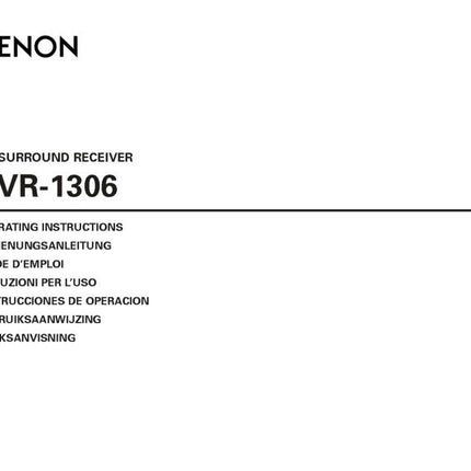 Denon AVR 1306 Receiver Amplifier Owners Manual
