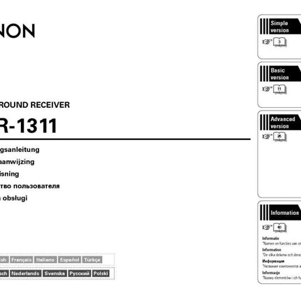 Denon AVR 1311 Receiver Amplifier Owners Manual