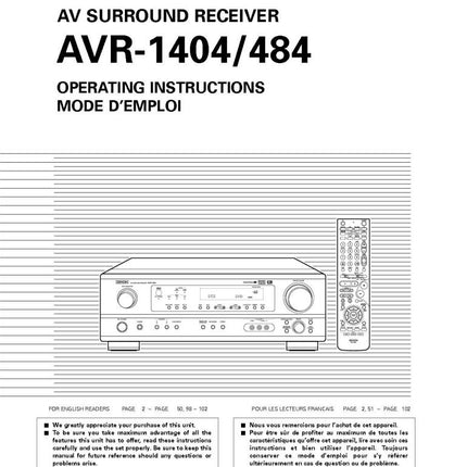 Denon AVR 1404 Receiver Amplifier Owners Manual