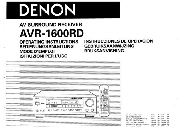 Denon AVR 1600RD Receiver Owners Manual