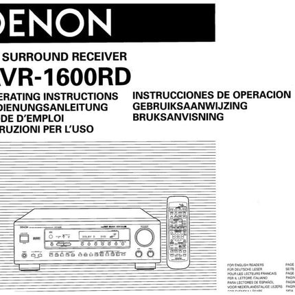 Denon AVR 1600RD Receiver Owners Manual