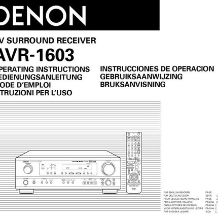 Denon AVR 1603 AV Receiver Owners Manual