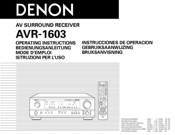 Denon AVR 1603 AV Receiver Owners Manual