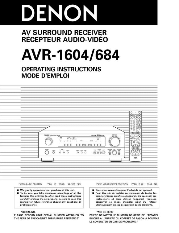 Denon AVR 1604 AV Receiver Owners Manual