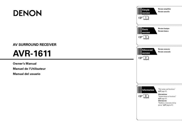 Denon AVR 1611 Receiver Amplifier Owners Manual