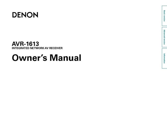 Denon AVR 1613 Receiver Amplifier Owners Manual