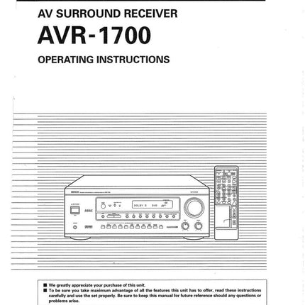 Denon AVR 1700 AV Receiver Owners Manual