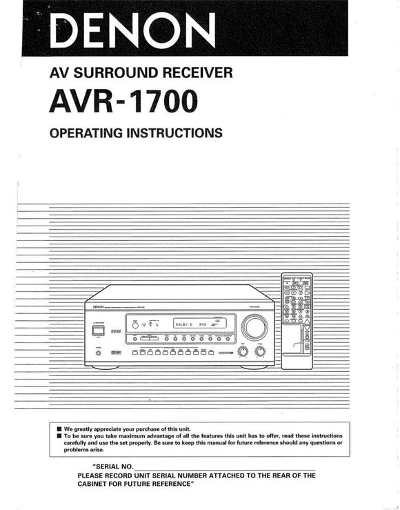 Denon AVR 1700 AV Receiver Owners Manual