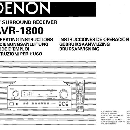Denon AVR 1800 AV Receiver Owners Manual