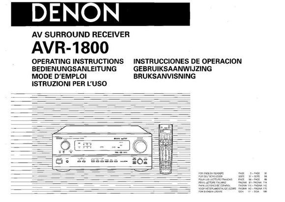 Denon AVR 1800 AV Receiver Owners Manual