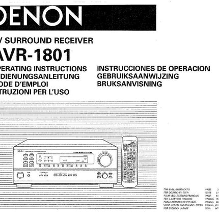 Denon AVR 1801 AV Receiver Owners Manual