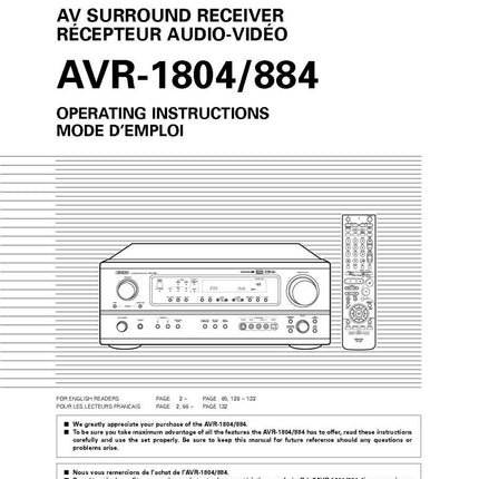 Denon AVR 1804 AV Receiver Owners Manual
