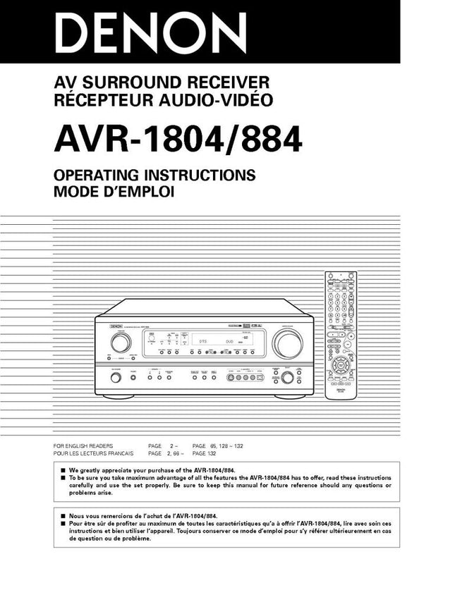 Denon AVR 1804 AV Receiver Owners Manual