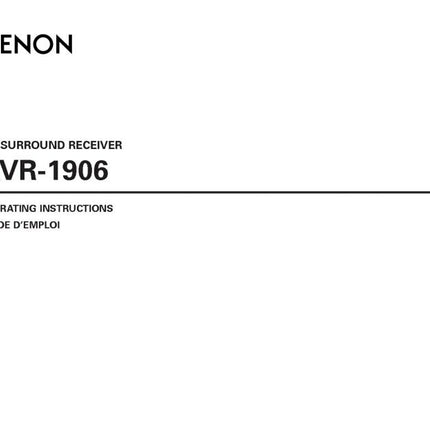 Denon AVR 1906 AV Receiver Owners Manual