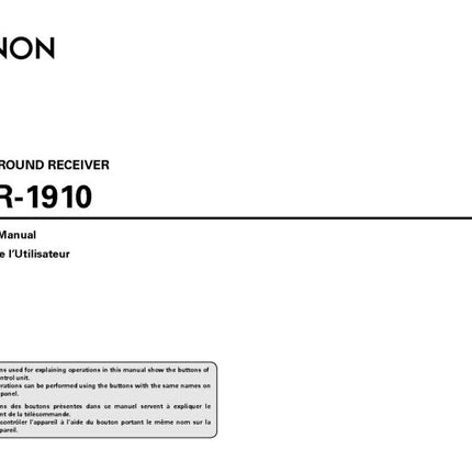Denon AVR 1910 Receiver Amplifier Owners Manual