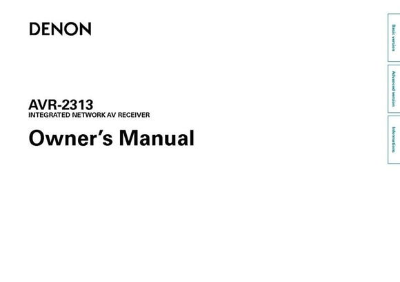 Denon AVR 2313 Receiver Amplifier Owners Manual