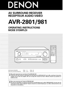 Denon AVR 2801 AV Receiver Owners Manual