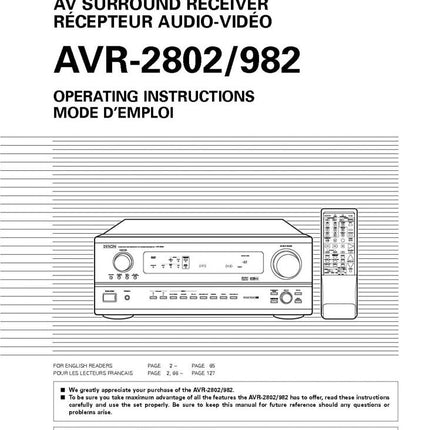 Denon AVR 2802 Receiver Owners Manual