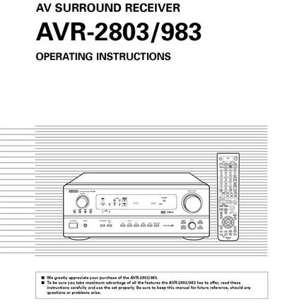 Denon AVR 2803 AV Receiver Owners Manual