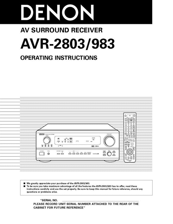 Denon AVR 2803 AV Receiver Owners Manual